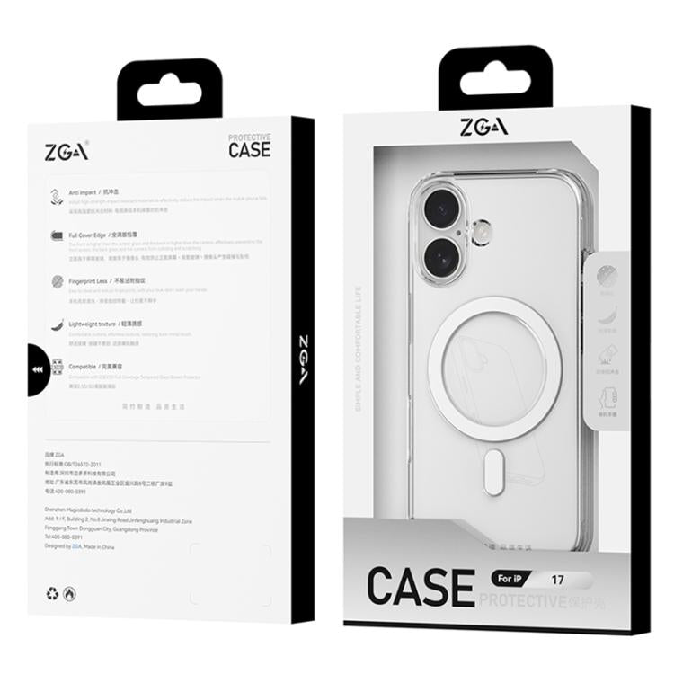 For iPhone 17 Pro Max ZGA Magsafe Metal AI Buttons Clear PC Hybrid TPU Phone Case - Transparent