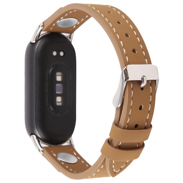 For Xiaomi Smart Band 10 / 9 / 8 Rivet Camellia Skin Feel Microfiber Leather Watch Band