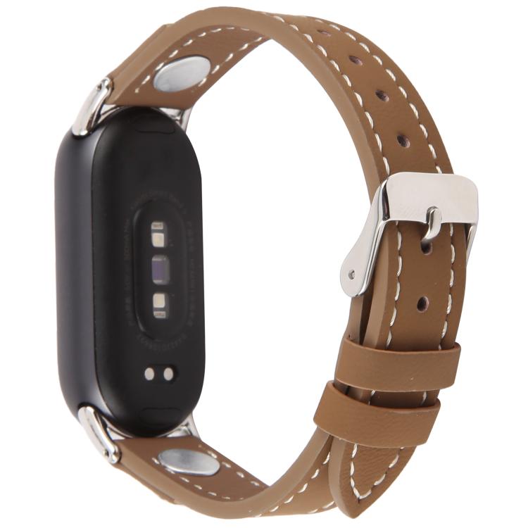 For Xiaomi Smart Band 10 / 9 / 8 Rivet Camellia Skin Feel Microfiber Leather Watch Band