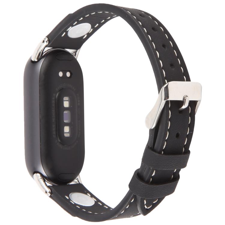 For Xiaomi Smart Band 10 / 9 / 8 Rivet Camellia Skin Feel Microfiber Leather Watch Band