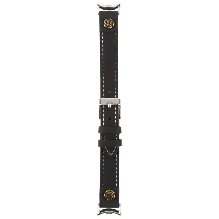 For Xiaomi Smart Band 10 / 9 / 8 Rivet Camellia Skin Feel Microfiber Leather Watch Band