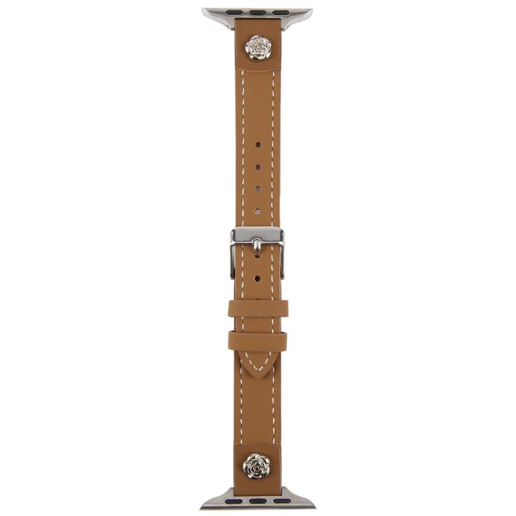 For Apple Watch 46mm / 49mm / 45mm / 44mm Rivet Camellia Skin Feel Microfiber Leather Watch Band
