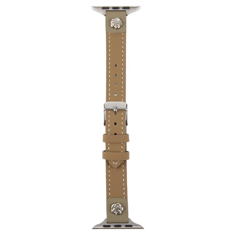 For Apple Watch 46mm / 49mm / 45mm / 44mm Rivet Camellia Skin Feel Microfiber Leather Watch Band