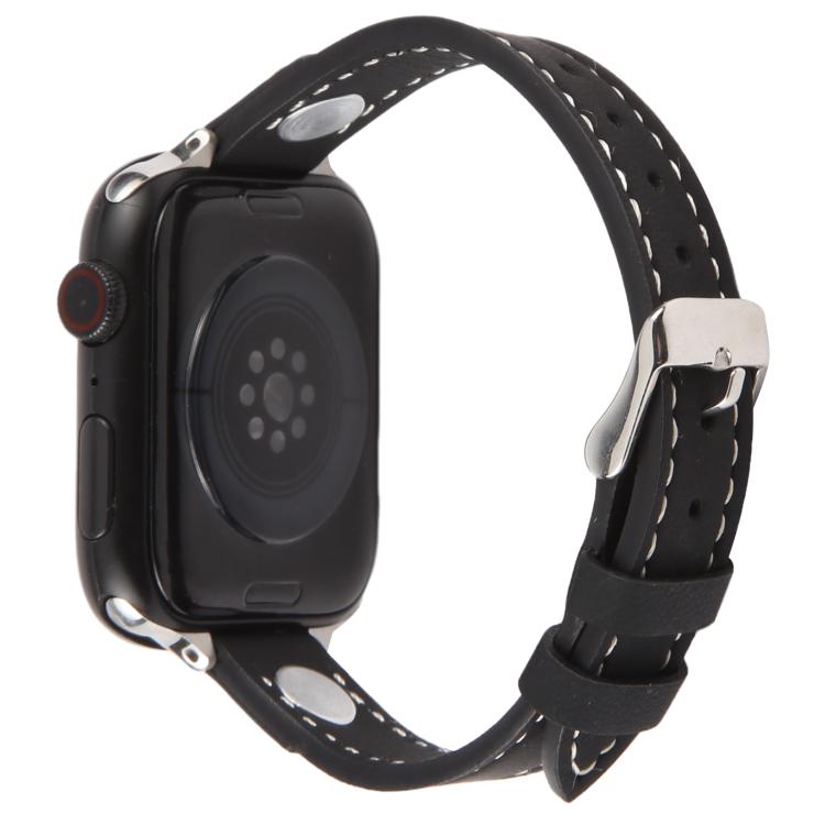 For Apple Watch 46mm / 49mm / 45mm / 44mm Rivet Camellia Skin Feel Microfiber Leather Watch Band