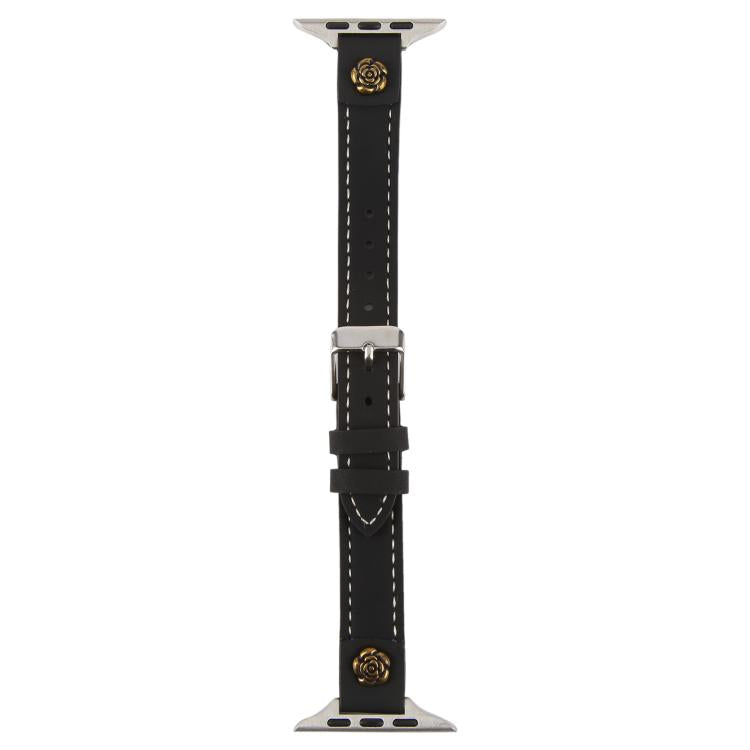 For Apple Watch 46mm / 49mm / 45mm / 44mm Rivet Camellia Skin Feel Microfiber Leather Watch Band