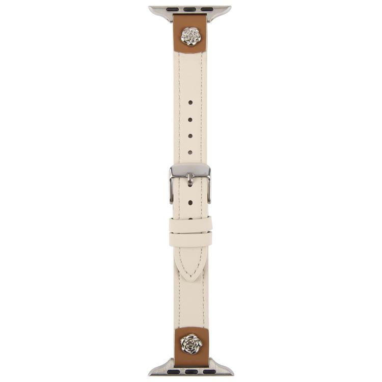 For Apple Watch 42mm / 41mm / 40mm / 38mm Rivet Camellia Skin Feel Microfiber Leather Watch Band