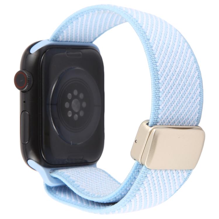 For Apple Watch 46mm / 49mm / 45mm / 44mm Twill Two Color Elastic Nylon Magnetic Buckle Watch Band
