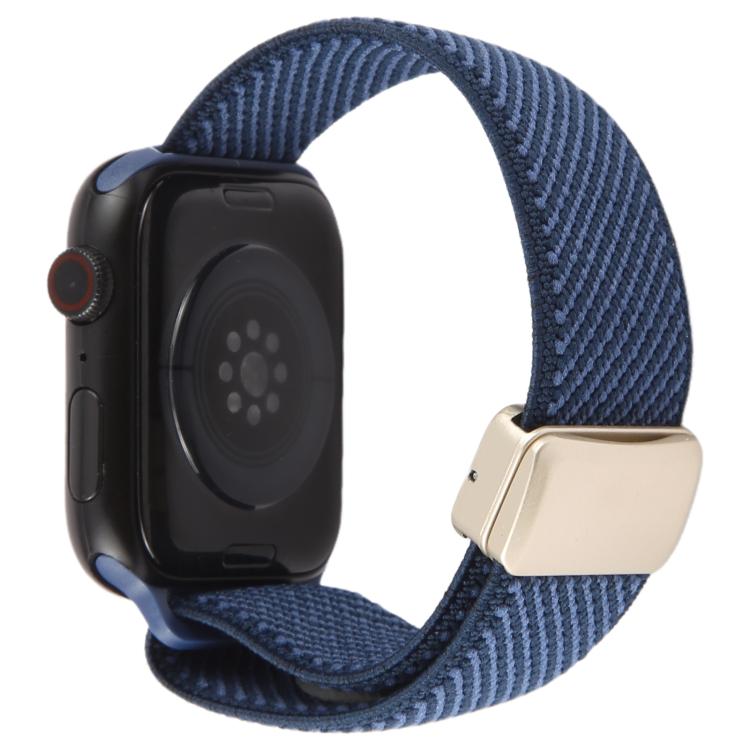 For Apple Watch 46mm / 49mm / 45mm / 44mm Twill Two Color Elastic Nylon Magnetic Buckle Watch Band