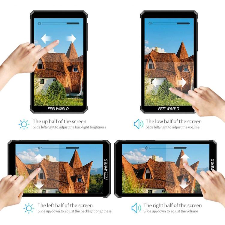 FEELWORLD PS6 5.5 inch OLED Vertical Horizontal Camera Field Video Monitor Touch Screen 4K HDMI-compatible, Plug:US Plug - Black
