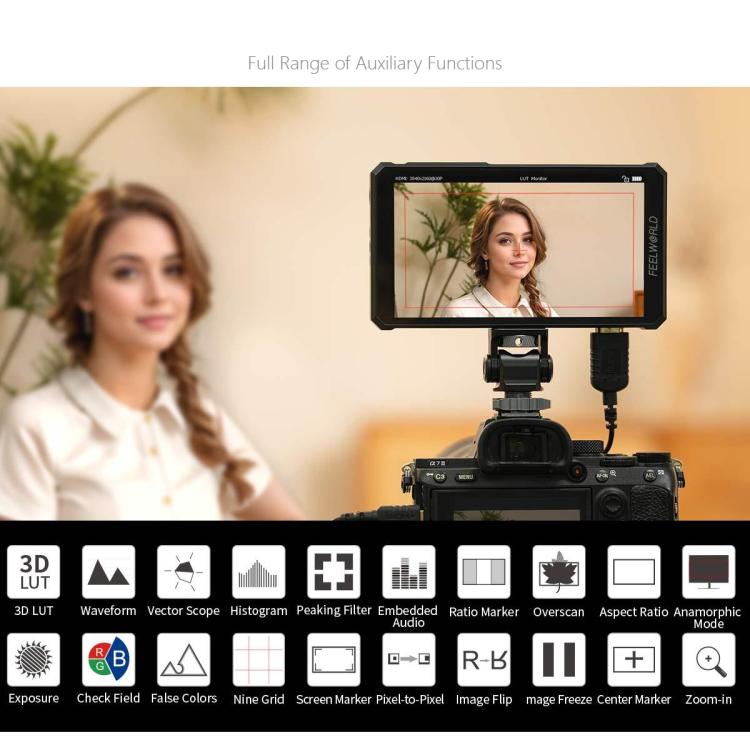 FEELWORLD PS6 5.5 inch OLED Vertical Horizontal Camera Field Video Monitor Touch Screen 4K HDMI-compatible, Plug:EU Plug - Black