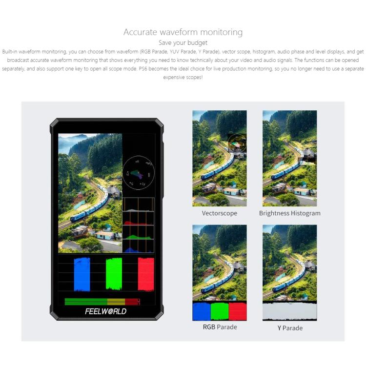 FEELWORLD PS6 5.5 inch OLED Vertical Horizontal Camera Field Video Monitor Touch Screen 4K HDMI-compatible, Plug:US Plug - Black