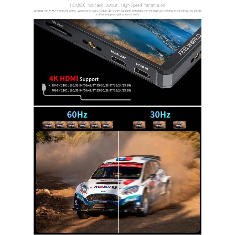 FEELWORLD PS6 5.5 inch OLED Vertical Horizontal Camera Field Video Monitor Touch Screen 4K HDMI-compatible, Plug:US Plug - Black