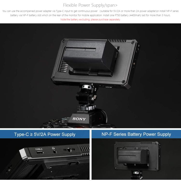 FEELWORLD PS6 5.5 inch OLED Vertical Horizontal Camera Field Video Monitor Touch Screen 4K HDMI-compatible, Plug:US Plug - Black