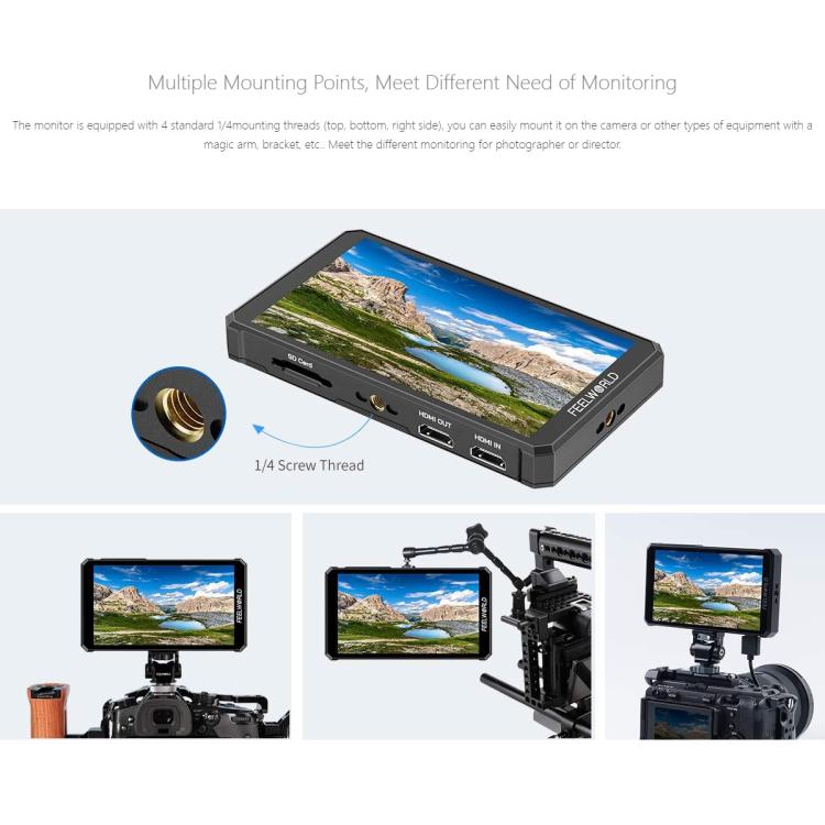 FEELWORLD PS6 5.5 inch OLED Vertical Horizontal Camera Field Video Monitor Touch Screen 4K HDMI-compatible, Plug:US Plug - Black