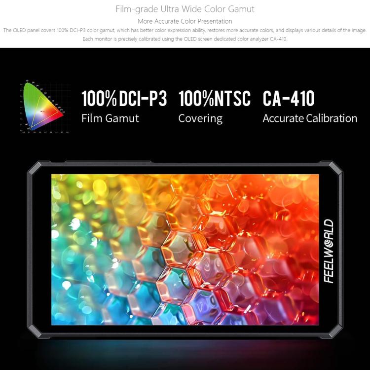 FEELWORLD PS6 5.5 inch OLED Vertical Horizontal Camera Field Video Monitor Touch Screen 4K HDMI-compatible, Plug:UK Plug - Black