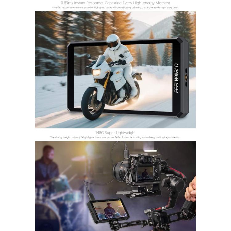 FEELWORLD PS6 5.5 inch OLED Vertical Horizontal Camera Field Video Monitor Touch Screen 4K HDMI-compatible, Plug:UK Plug - Black