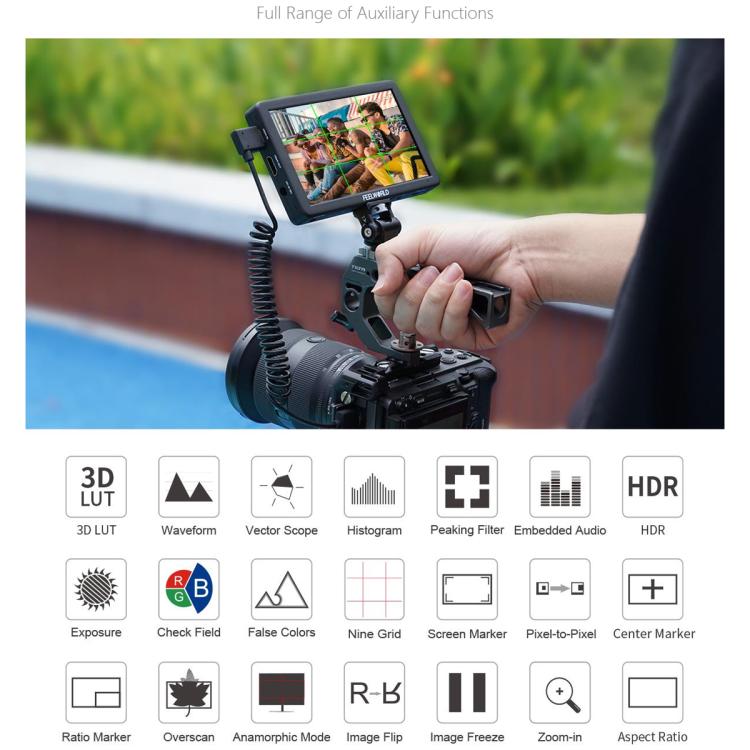 FEELWORLD T6 6 inch Camera Field Video Monitor Aluminium Housing 4K HDMI-compatible 1920x1080 IPS - Black