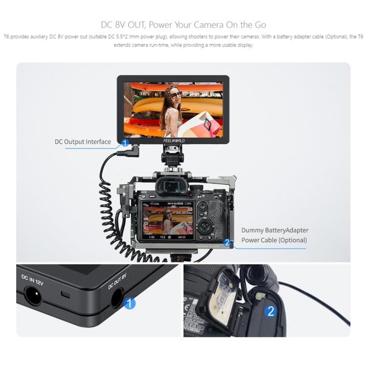 FEELWORLD T6 6 inch Camera Field Video Monitor Aluminium Housing 4K HDMI-compatible 1920x1080 IPS - Black