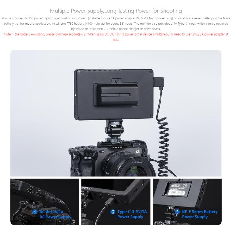 FEELWORLD T6 6 inch Camera Field Video Monitor Aluminium Housing 4K HDMI-compatible 1920x1080 IPS - Black