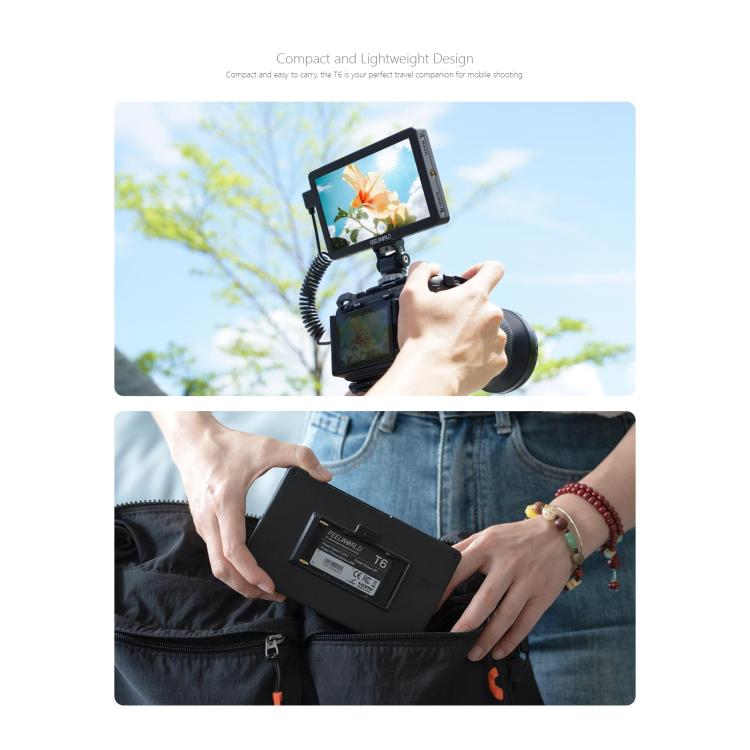 FEELWORLD T6 6 inch Camera Field Video Monitor Aluminium Housing 4K HDMI-compatible 1920x1080 IPS - Black