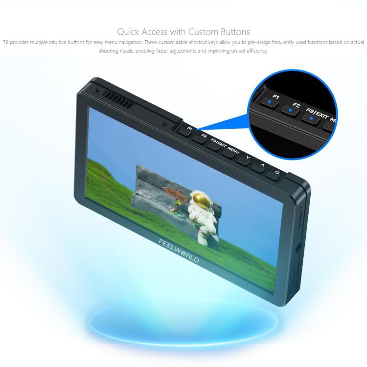 FEELWORLD T6 6 inch Camera Field Video Monitor Aluminium Housing 4K HDMI-compatible 1920x1080 IPS - Black