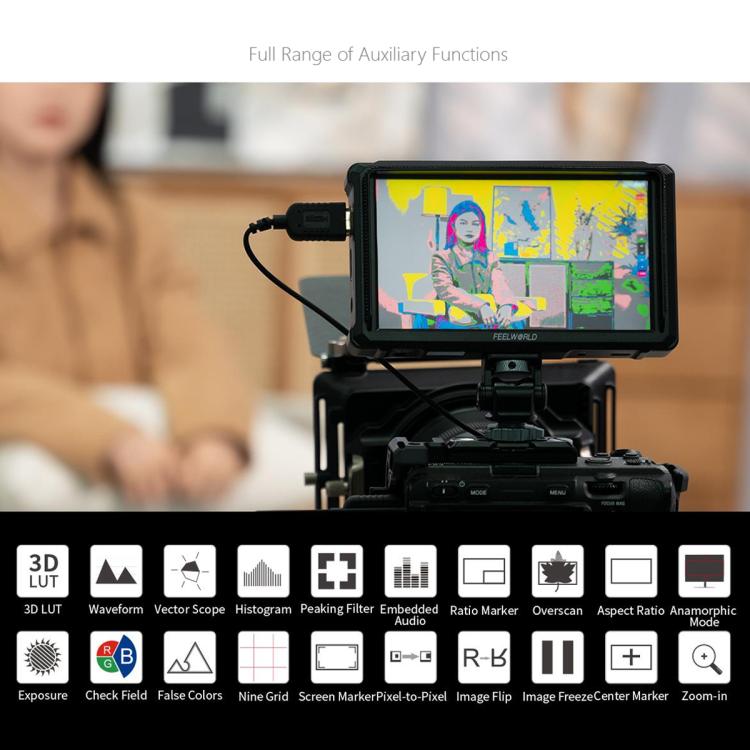 FEELWORLD FW568 Pro 6-inch 1200nit High Bright Camera DSLR Monitor 4K HDMI 60Hz IPS Screen - Black
