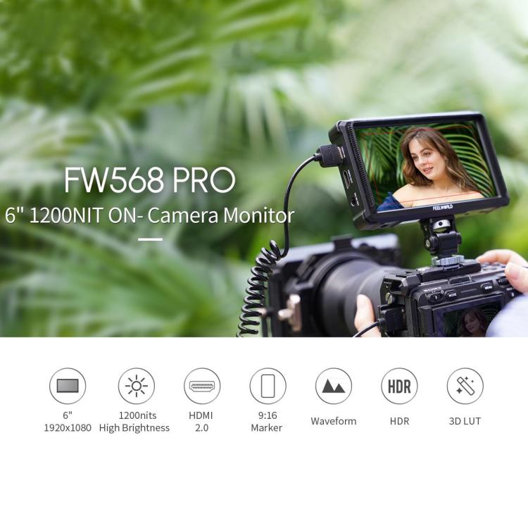 FEELWORLD FW568 Pro 6-inch 1200nit High Bright Camera DSLR Monitor 4K HDMI 60Hz IPS Screen - Black