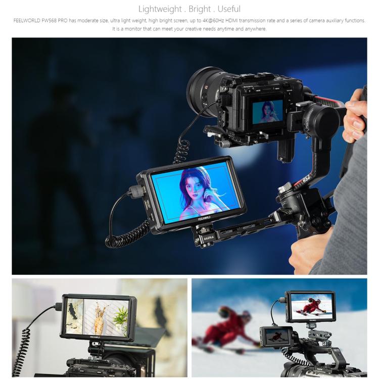 FEELWORLD FW568 Pro 6-inch 1200nit High Bright Camera DSLR Monitor 4K HDMI 60Hz IPS Screen - Black