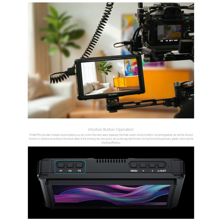 FEELWORLD FW568 Pro 6-inch 1200nit High Bright Camera DSLR Monitor 4K HDMI 60Hz IPS Screen - Black