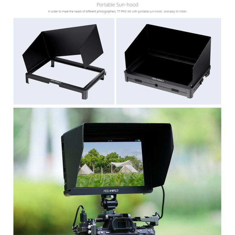 FEELWORLD T7 Pro 7-inch 2000nit Camera Field Video Monitor Aluminium Housing 4K 1920 x 1200 HDMI-compatible IPS Screen - Black