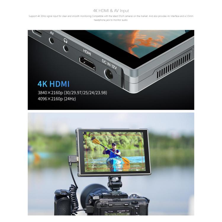 FEELWORLD FW759 Pro 7-inch Touch Screen Camera Field Video Monitor 4K HDMI-compatible 1280 x 800 IPS Screen - Black