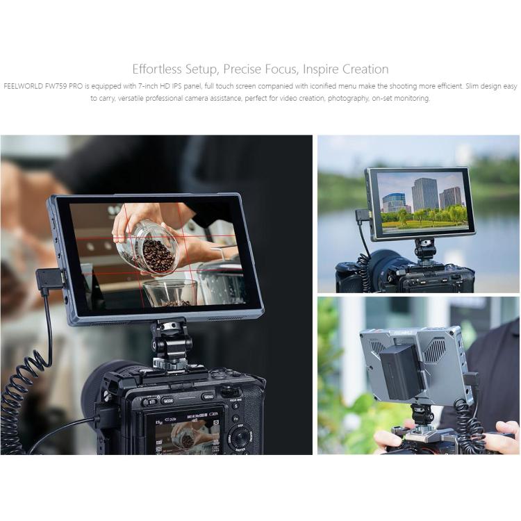 FEELWORLD FW759 Pro 7-inch Touch Screen Camera Field Video Monitor 4K HDMI-compatible 1280 x 800 IPS Screen - Black