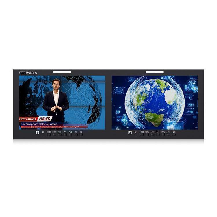 FEELWORLD D101 PLUS-H Dual 10.1 inch 4RU Rackmount Monitor 4K HDMI-compatible CVBS 1920x1200 IPS Screen, Plug:US Plug - Black
