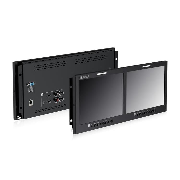 FEELWORLD D101 PLUS-H Dual 10.1 inch 4RU Rackmount Monitor 4K HDMI-compatible CVBS 1920x1200 IPS Screen, Plug:EU Plug - Black