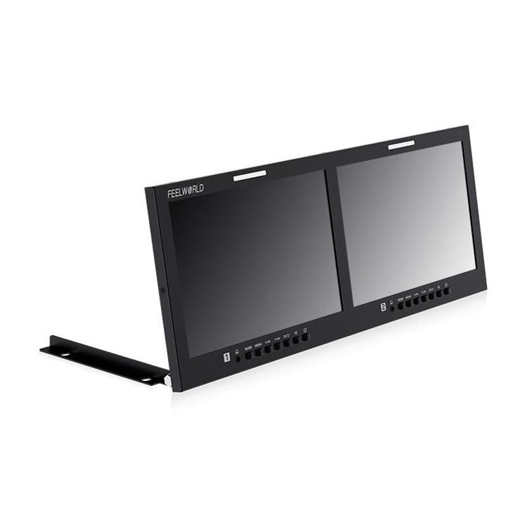 FEELWORLD D101 PLUS-H Dual 10.1 inch 4RU Rackmount Monitor 4K HDMI-compatible CVBS 1920x1200 IPS Screen, Plug:EU Plug - Black