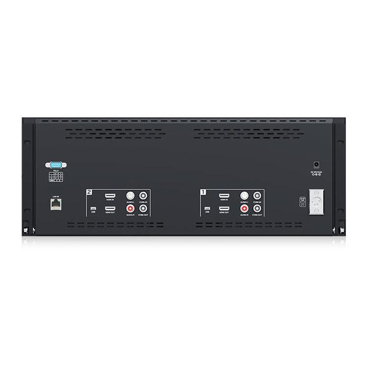 FEELWORLD D101 PLUS-H Dual 10.1 inch 4RU Rackmount Monitor 4K HDMI-compatible CVBS 1920x1200 IPS Screen, Plug:UK Plug - Black