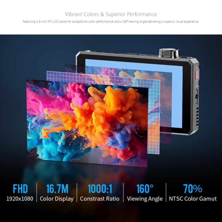 FEELWORLD SC6 6-inch 1500nit High Brightness Aluminium Filed Camera Video Monitor 3G SDI 4K HDMI-compatible 60Hz 1920 x 1080 IPS Screen - Black
