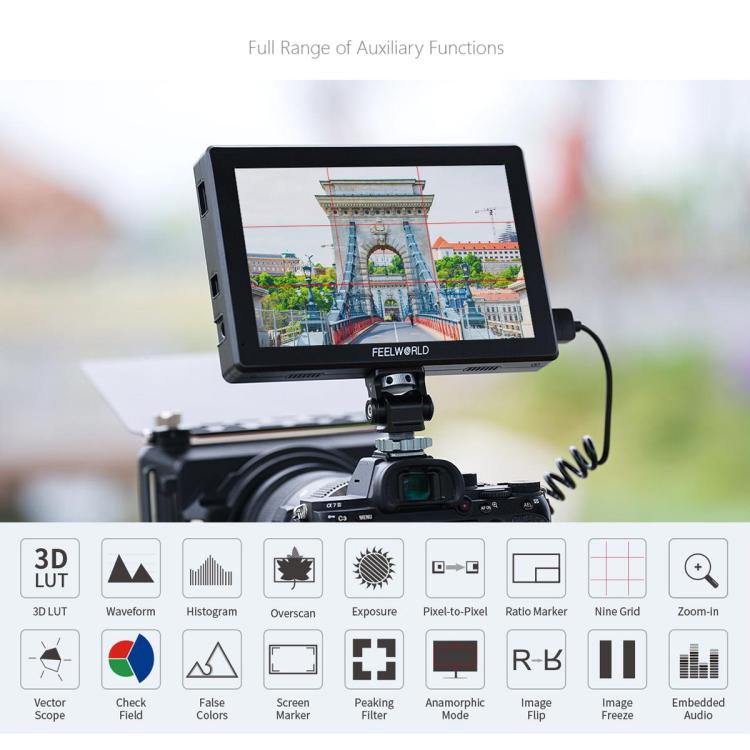 FEELWORLD T7S Pro 7-inch 2000nit High Brightness Filed Camera Video Monitor 3G SDI 4K 60Hz HDMI-compatible 1920 x 1200 IPS Screen - Black
