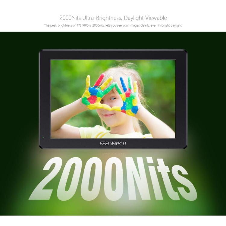 FEELWORLD T7S Pro 7-inch 2000nit High Brightness Filed Camera Video Monitor 3G SDI 4K 60Hz HDMI-compatible 1920 x 1200 IPS Screen - Black