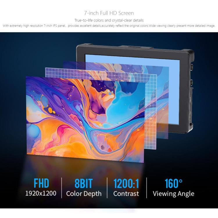 FEELWORLD T7S Pro 7-inch 2000nit High Brightness Filed Camera Video Monitor 3G SDI 4K 60Hz HDMI-compatible 1920 x 1200 IPS Screen - Black
