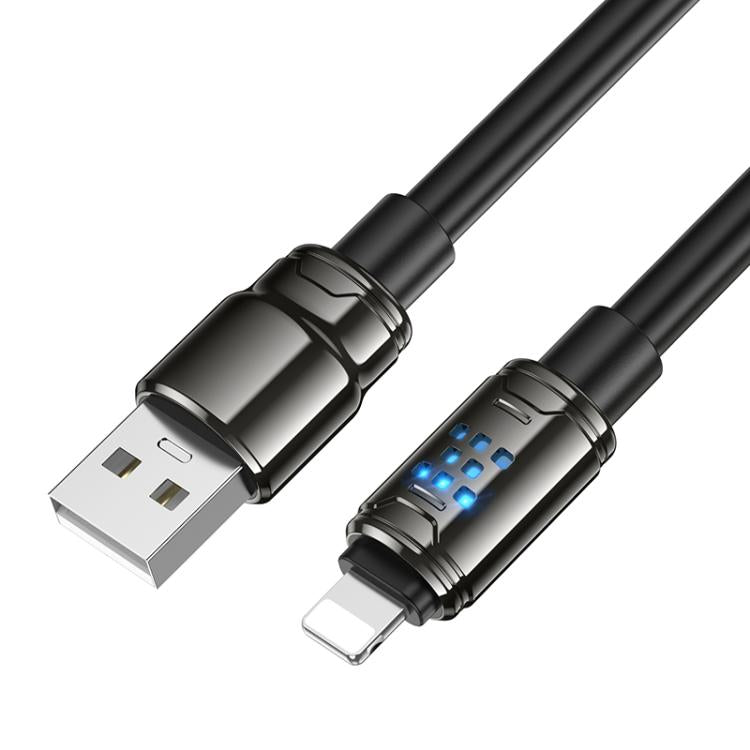 hoco U143 Joy LED 2.4A USB to 8 Pin Charging Data Cable, Length: 1.2m - Black