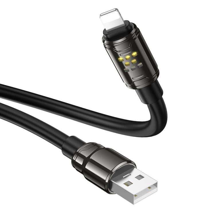 hoco U143 Joy LED 2.4A USB to 8 Pin Charging Data Cable, Length: 1.2m - Black