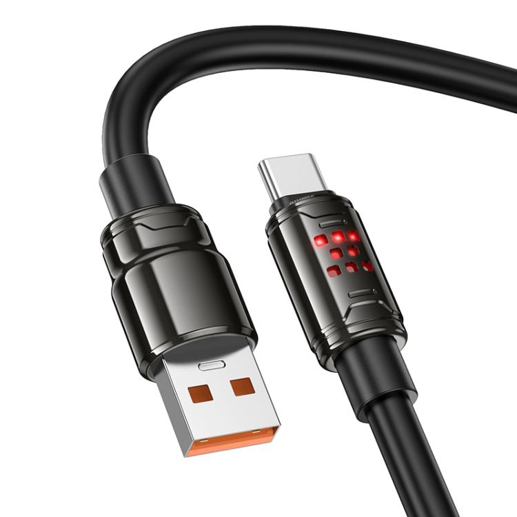 hoco U143 Joy LED 5A USB to Type-C Fast Charging Data Cable, Length: 1.2m - Black