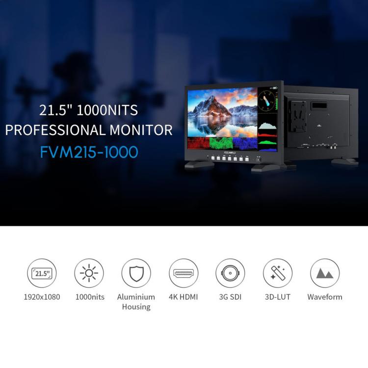 FEELWORLD FVM215-1000 21.5-inch Professional Production Broadcast Monitor High Brightness 1000nit Full HD IPS 4K 60Hz HDMI-compatible 3G-SDI Screen, US Plug - Black