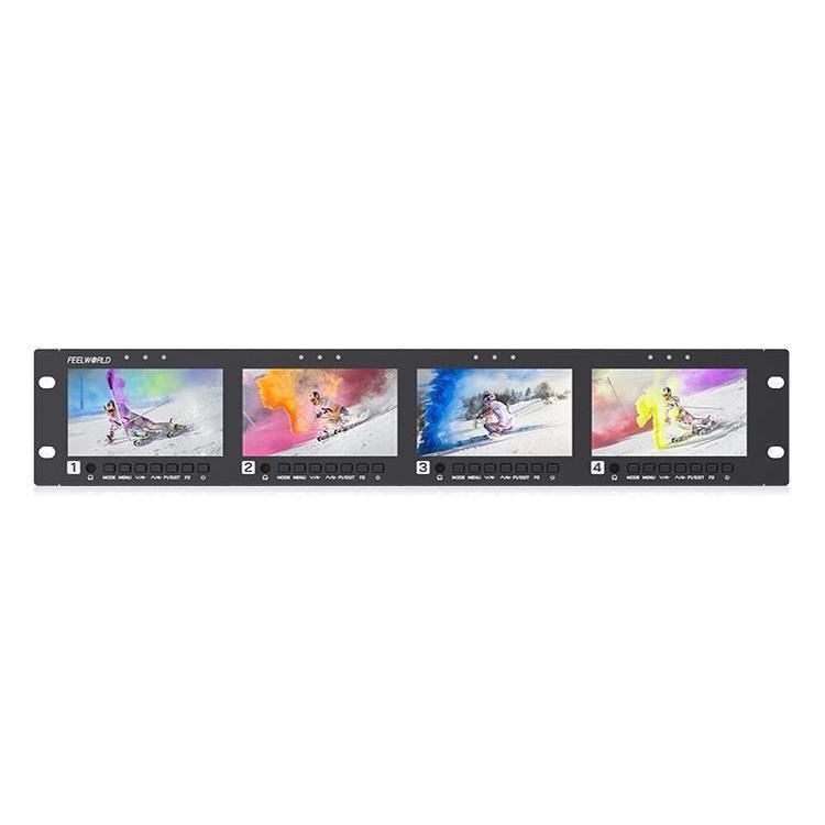 FEELWORLD Q41 Quad 4.5 inch 2RU Rackmount Monitor 3G-SDI 4K HDMI-compatible AV Input and Output, EU Plug - Black