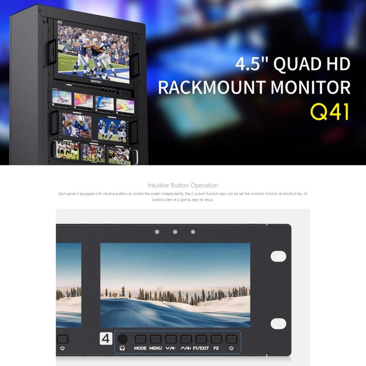 FEELWORLD Q41 Quad 4.5 inch 2RU Rackmount Monitor 3G-SDI 4K HDMI-compatible AV Input and Output, US Plug - Black