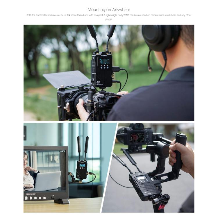 FEELWORLD WT1S 4K Wireless Video Transmission System SDI + Dual HDMI-compatible Full Duplex Intercom Live Streaming - Black