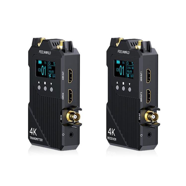 FEELWORLD WT1S 4K Wireless Video Transmission System SDI + Dual HDMI-compatible Full Duplex Intercom Live Streaming - Black