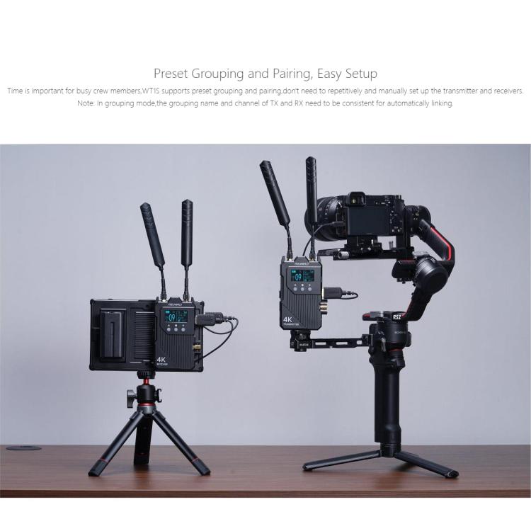 FEELWORLD WT1S 4K Wireless Video Transmission System SDI + Dual HDMI-compatible Full Duplex Intercom Live Streaming - Black