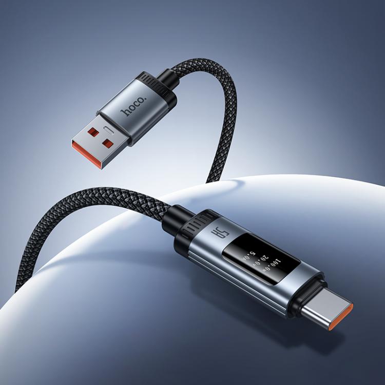 hoco U148 Lord 100W Digital Display USB to Type-C Fast Charging Data Cable, Length: 1.2m - Black
